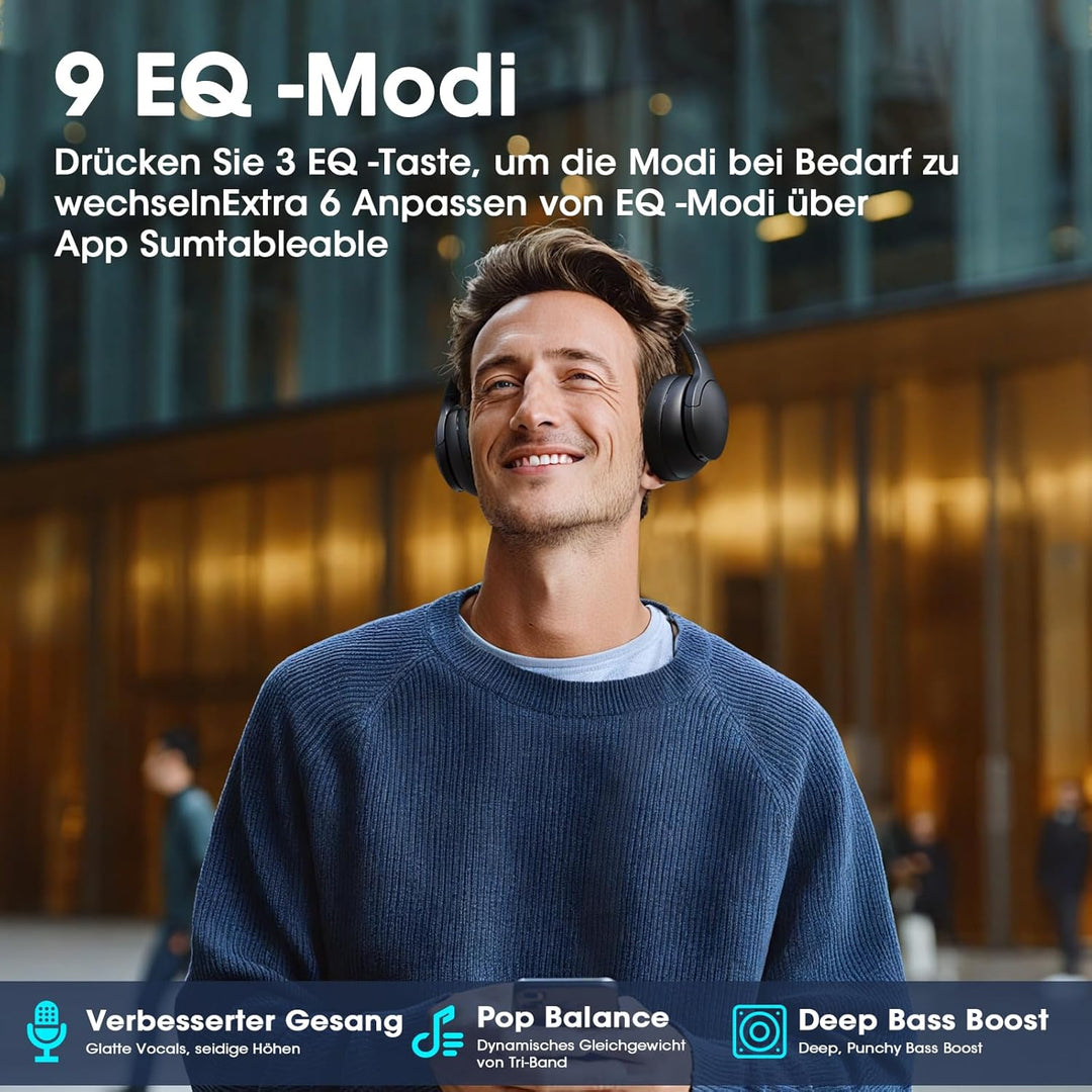 DOQAUS Bluetooth Kopfhörer Over Ear, 90 Stunden Spielzeit Kopfhörer Kabellos Bluetooth mit App-Steue