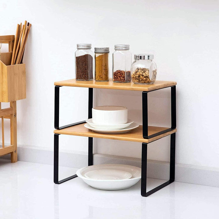 LIANTRAL Küchenschrank Organizer 4er-Set , Küchen Arbeitsplatte Regal Organizer aus Metall und Bambu