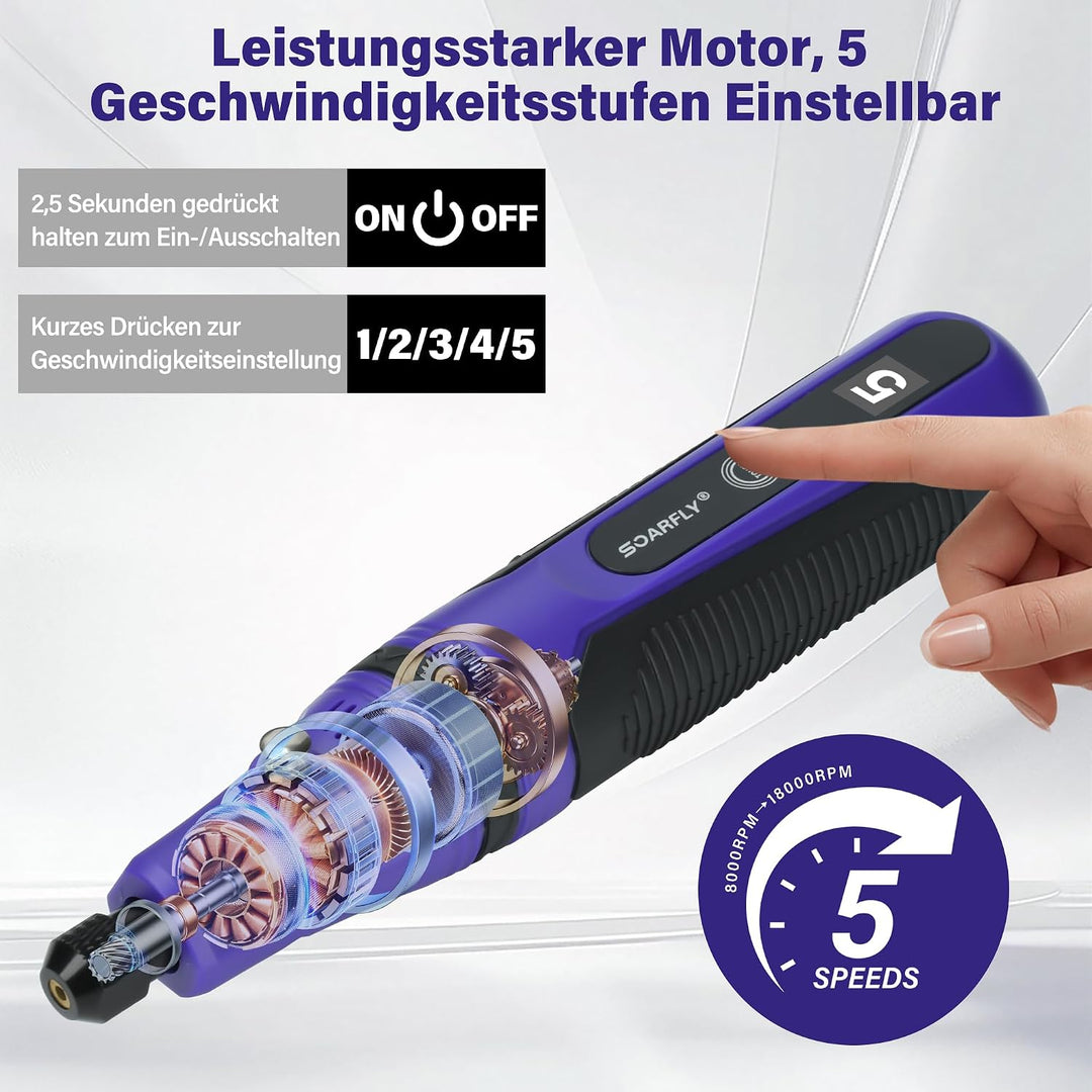 Mini Multifunktionswerkzeug Akku, 3.6V Rotationswerkzeug Set mit Touch Schalter, 5 Geschwindigkeiten