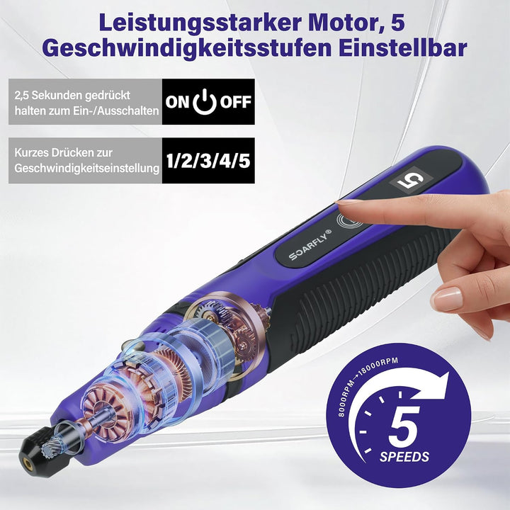 Mini Multifunktionswerkzeug Akku, 3.6V Rotationswerkzeug Set mit Touch Schalter, 5 Geschwindigkeiten