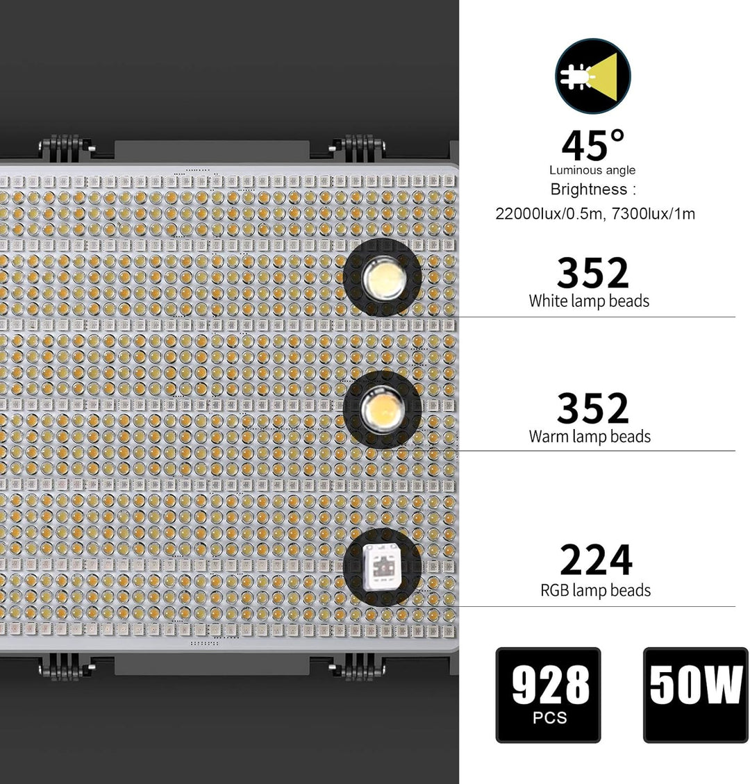 GVM 1200D RGB Videoleuchte Panel mit Lichtstativ, 2er Pack 50W LED Studiolicht Fotografie Licht mit