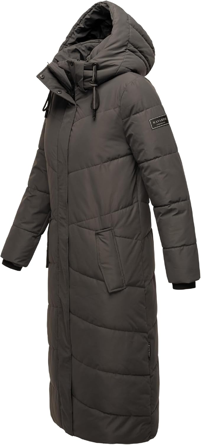Navahoo Damen Wintermantel Steppmantel extralang mit Abnehmbarer Kapuze Hingucker XIV XS-XXL XS Anth