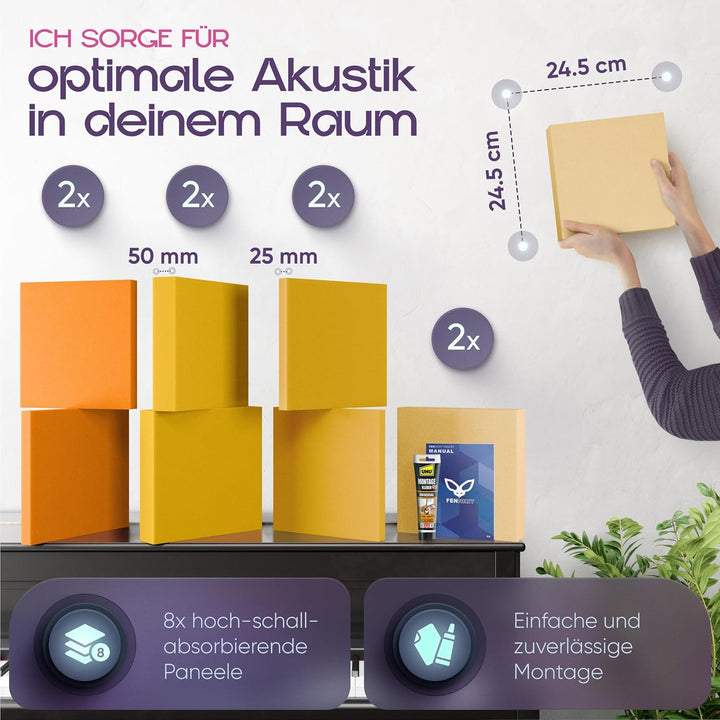 Schallabsorber Akustikpaneele [8 Stk.] für spürbar reduzierte Geräusche I Modernes Akustikbild aus Q