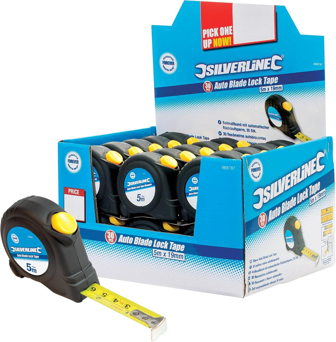 Silverline 633848 Messband mit automatischer Sperre, 868787 5 m x 19 mm (Box of 30), 5 m x 19 mm (Bo