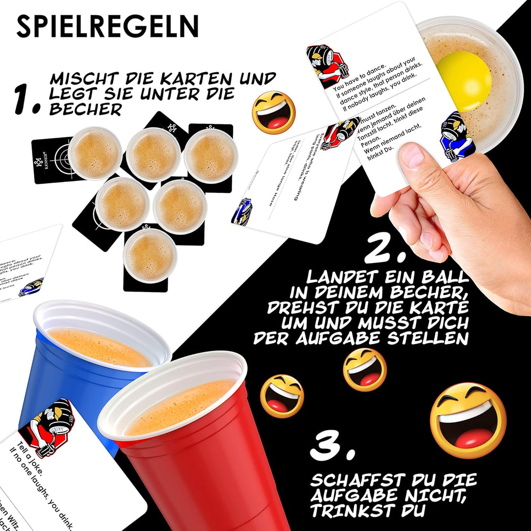 KESSER® Bier Pong Tisch Set mit Kartenspiel Trinkspiel - inkl. 100 Becher (50 Rot & 50 Blau), 6 Bäll