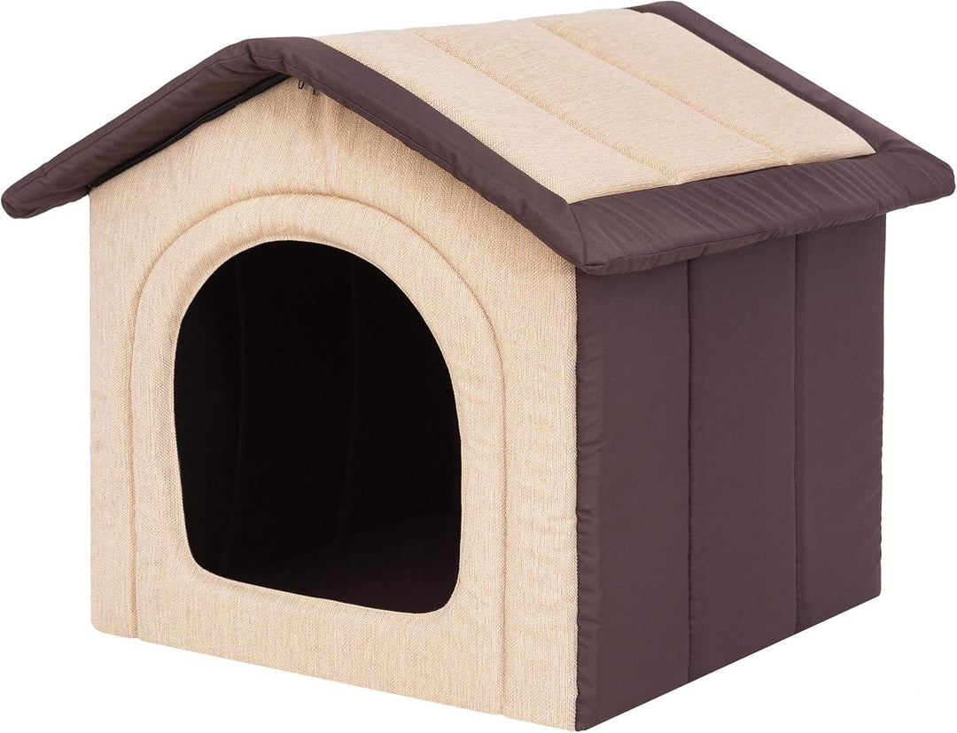 Hundehütte Hundehöhle Hundebett Hundehaus Katzenhöhle mittle L - 52x46 cm beige mit braun L - 52x46x