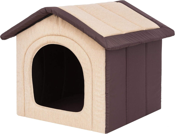 Hundehütte Hundehöhle Hundebett Hundehaus Katzenhöhle mittle L - 52x46 cm beige mit braun L - 52x46x