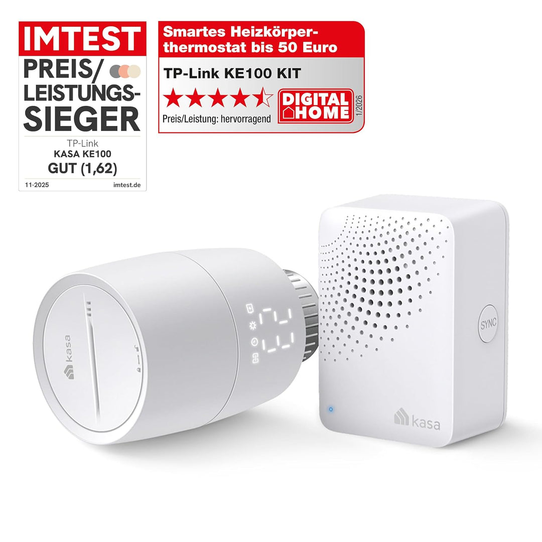 Kasa Smartes Heizkörperthermostat KE100 KIT, thermostat heizung digital mit Hub, Energiesparen, Zeit
