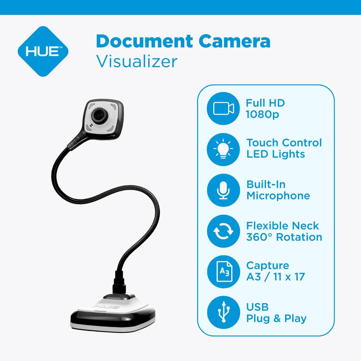 HUE HD Pro Flexible USB Video und Dokumentenkamera (Kamera in Schwarz mit Tragetasche in Schwarz), K
