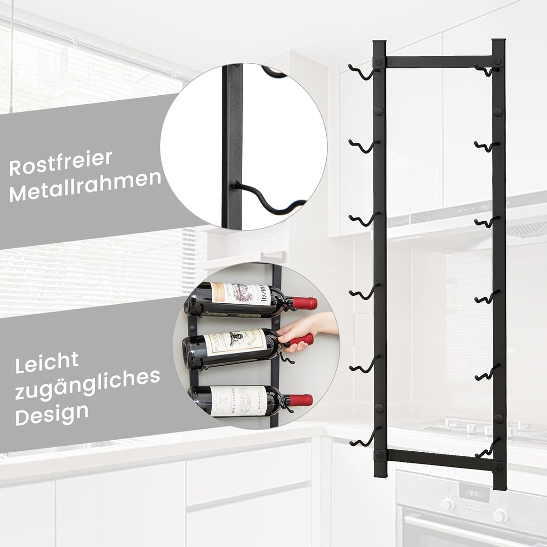 COSTWAY Weinregal Wand für 6 Weinflaschen, Flaschenhalter Metall, Flaschenregal Industrial, Aufbewah