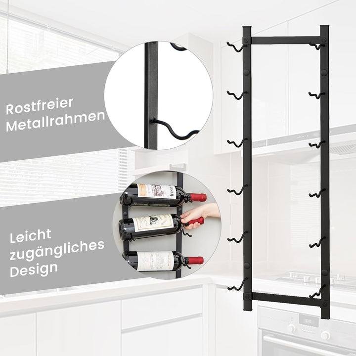 COSTWAY Weinregal Wand für 6 Weinflaschen, Flaschenhalter Metall, Flaschenregal Industrial, Aufbewah