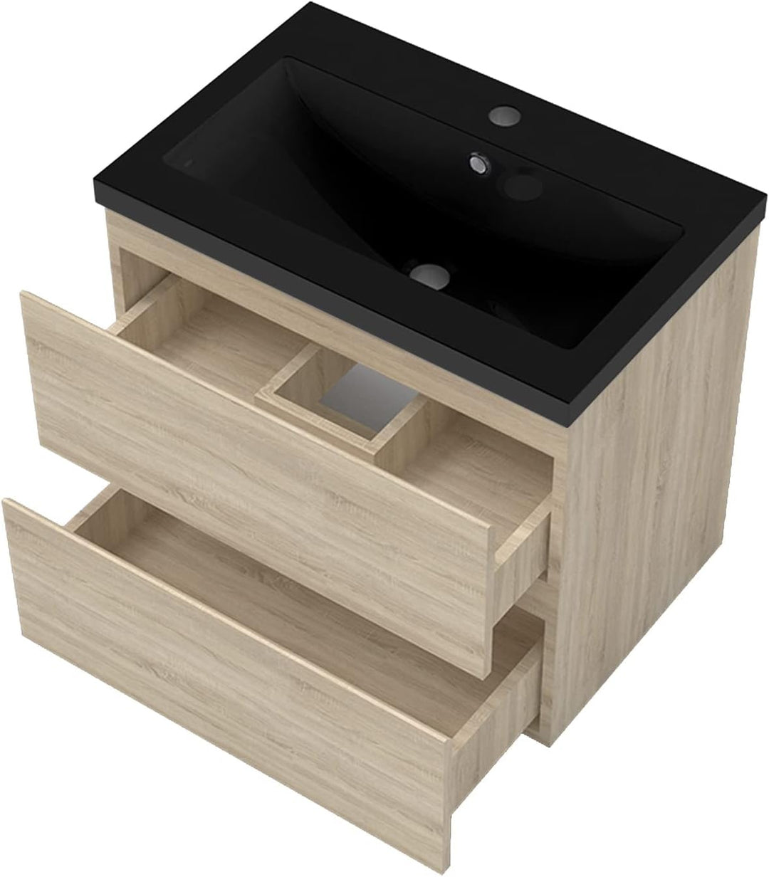 Aica Sanitär Waschtisch mit Unterschrank 60 cm Badmöbel Set mit Waschbecken Schwarz Gäste WC Eiche M