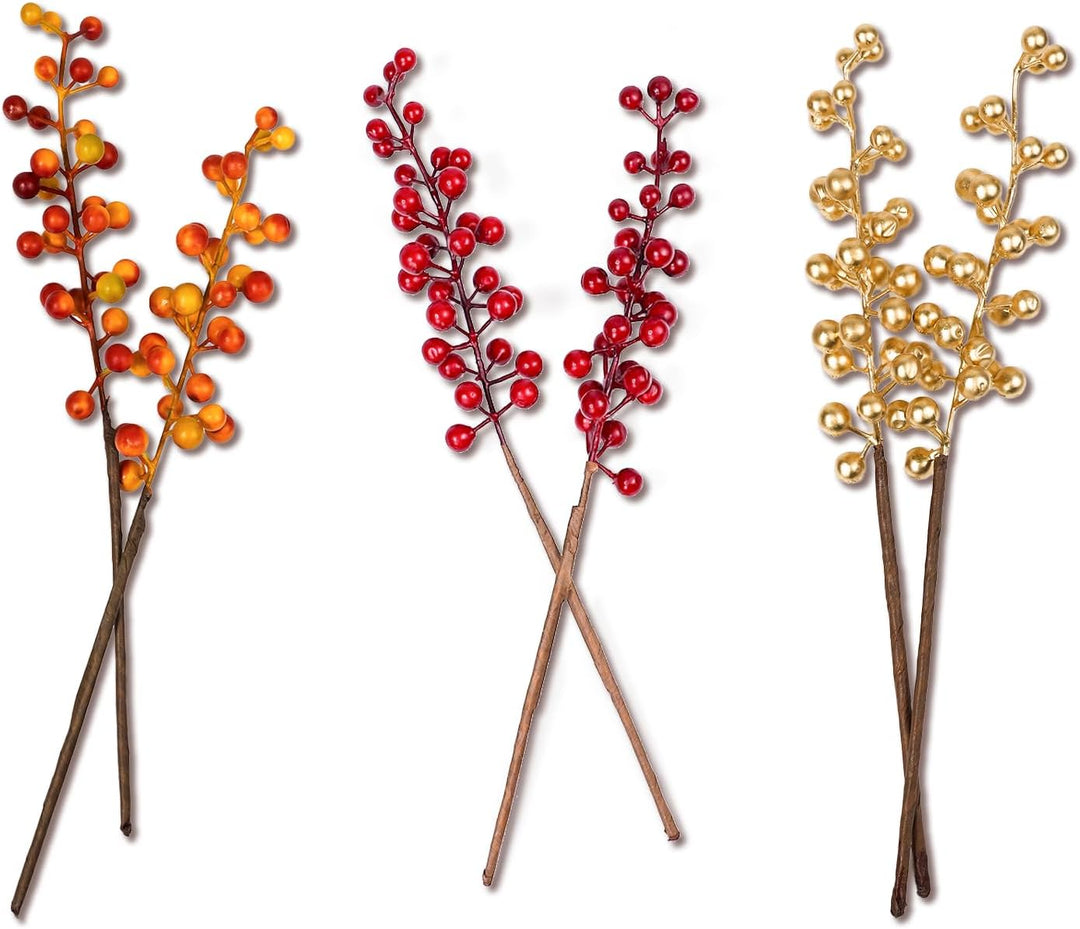 Rote Beeren Weihnachtsdeko 20er Künstlich Beerenzweige Herbstdeko, Rot