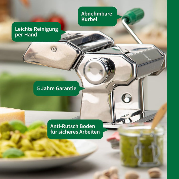 Chefkoch Nudelmaschine für leckere Pasta – Aufsätze für Lasagneblätter, Tagliatelle & Spaghetti – In
