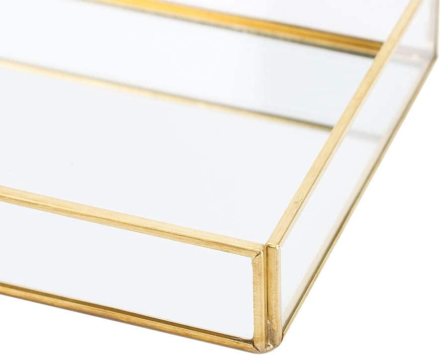 Retro Spiegeltablett, Dekotablett Gold Glastablett Tablett Vintage Metall Glas Aufbewahrungsbox Kosm