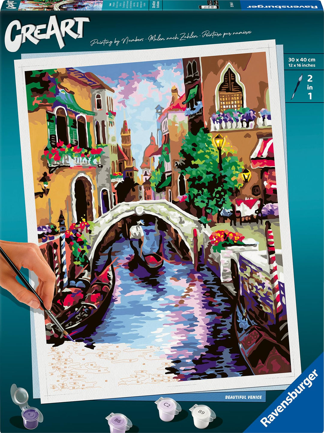 Ravensburger CreArt 25964 - Zauberhaftes Venedig - Malen nach Zahlen Erwachsene, DIY Malset mit Pins