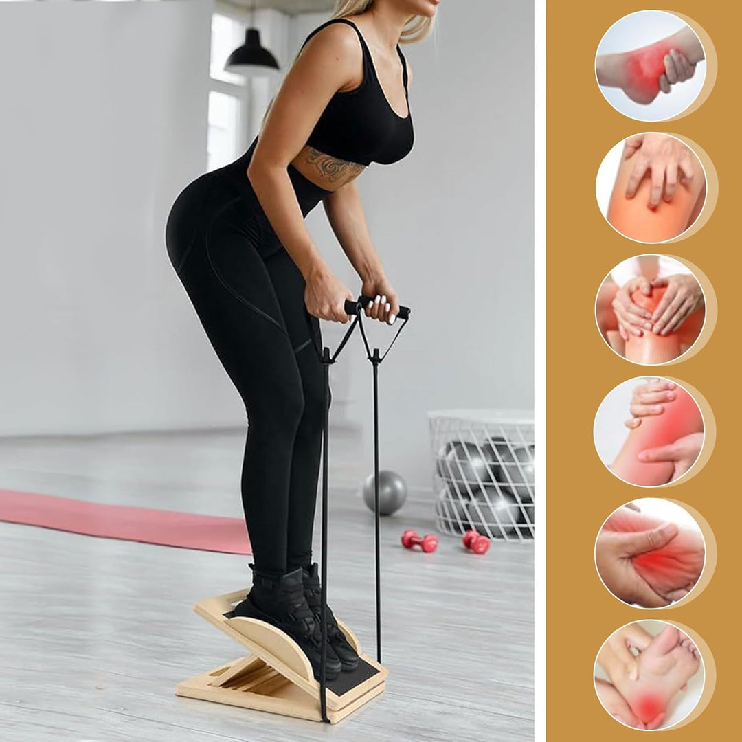 Schrägbrett, 2-in-1 Wadendehner aus Holz, Slant Board, Balance Board mit 5 Einstellbarem Winkeln für