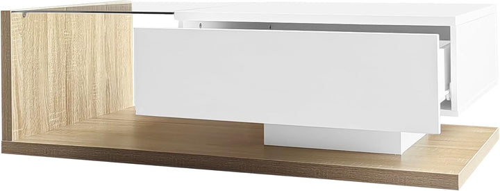 Merax Wohnzimmertisch, LED Couchtisch mit Schubladen, Hochglanz Kaffeetisch mit Stauraum, Modern Cof