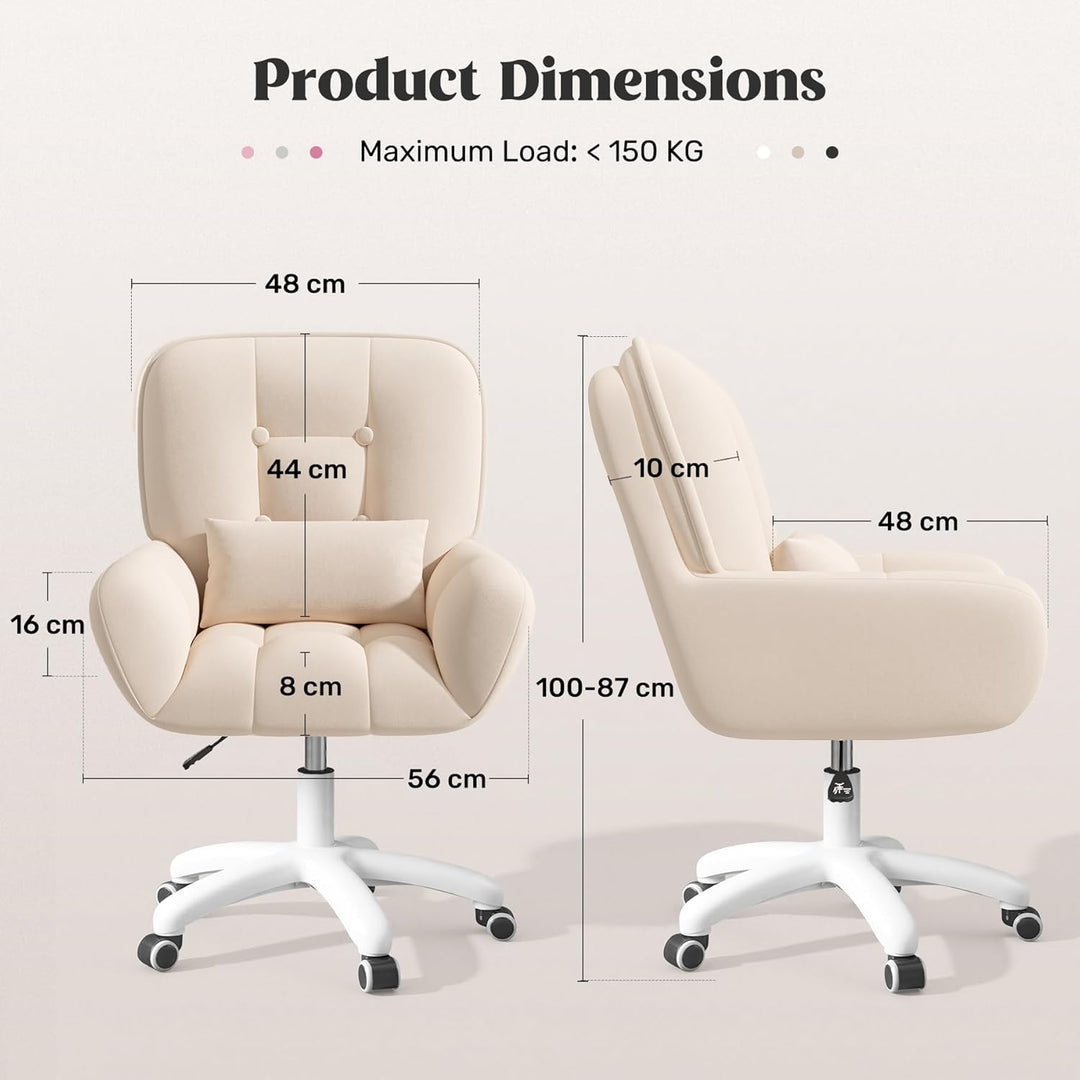 Homeoffice & Schminkstuhl 2-in-1 Ergonomischer Samt Drehstuhl 360° mit Kopfkissen, Höhenverstellbar