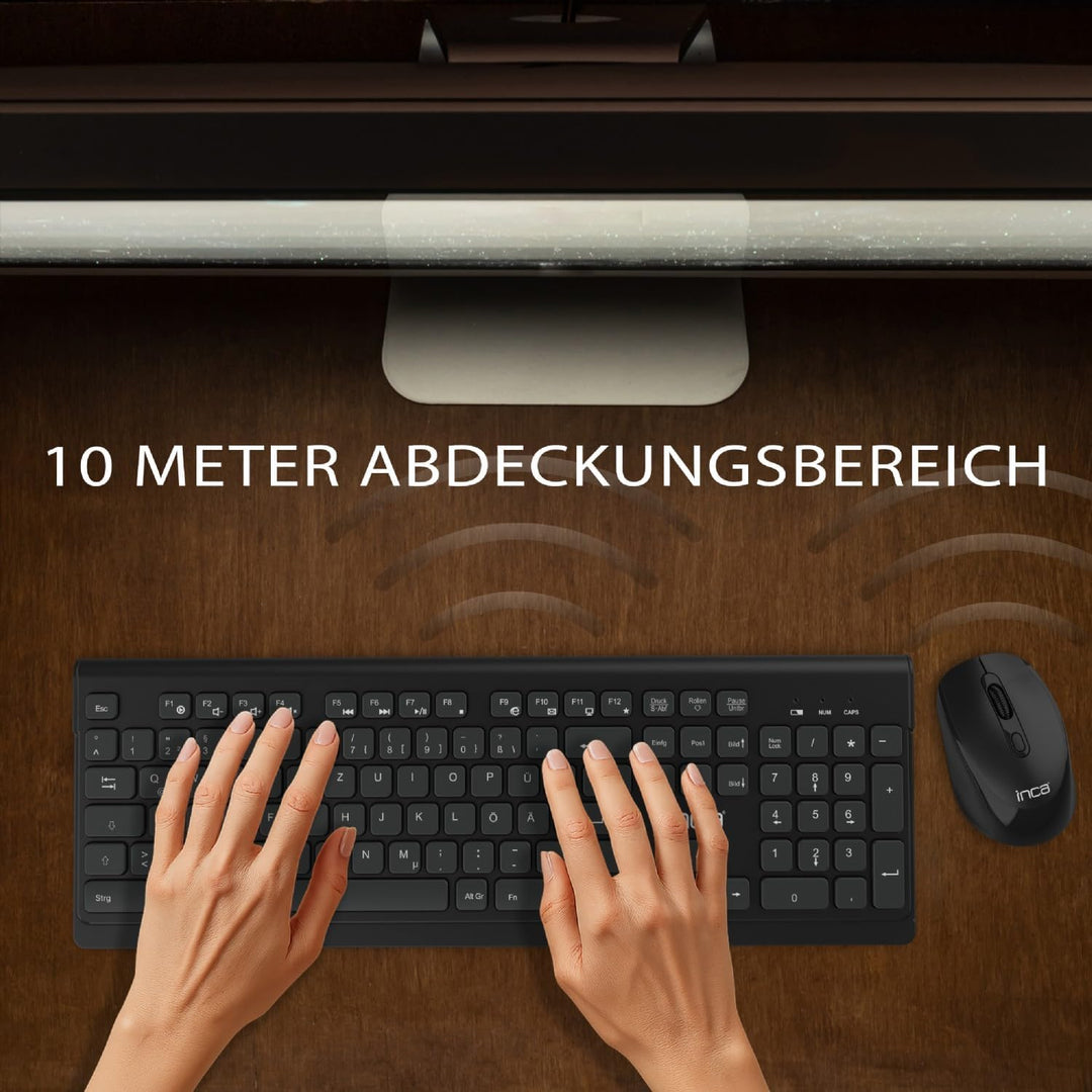 Kabelloses Tastatur Maus Set – inca IWS-519 Wireless Combo mit 12 Multimedia-Tasten, 2.4GHz Verbindu