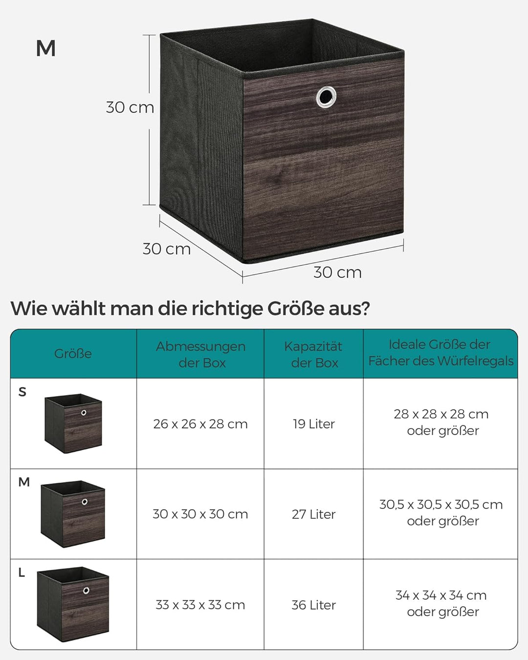 SONGMICS Aufbewahrungsbox, 6er Set, Ordnungsboxen, Vliesstoff, Faltbox, 30 x 30 x 30 cm, Stoffbox, f