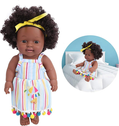 Zerodis Schwarze Haut Lockiges Haar Babypuppen 11,8 Zoll Realistische Mädchenpuppe Handgemachte Afro