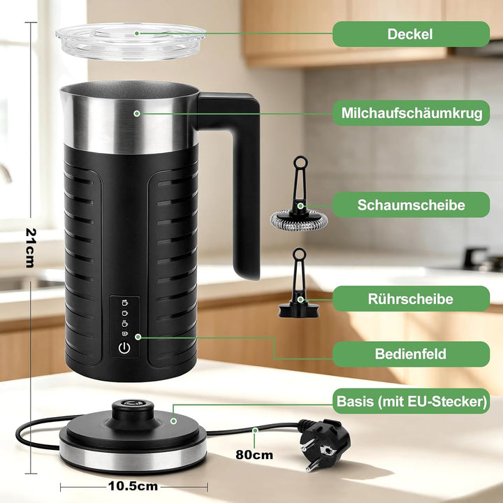 Milchaufschäumer Elektrisch, für heissen &amp; kalten Schaum, Heissrühren