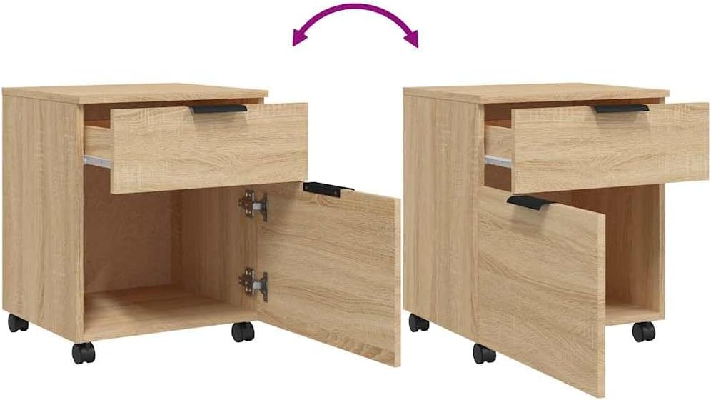 vidaXL Mobiler Aktenschrank mit Rollen Sonoma-Eiche 45x38x54 cm, Schreibtischschrank, Schreibtischor