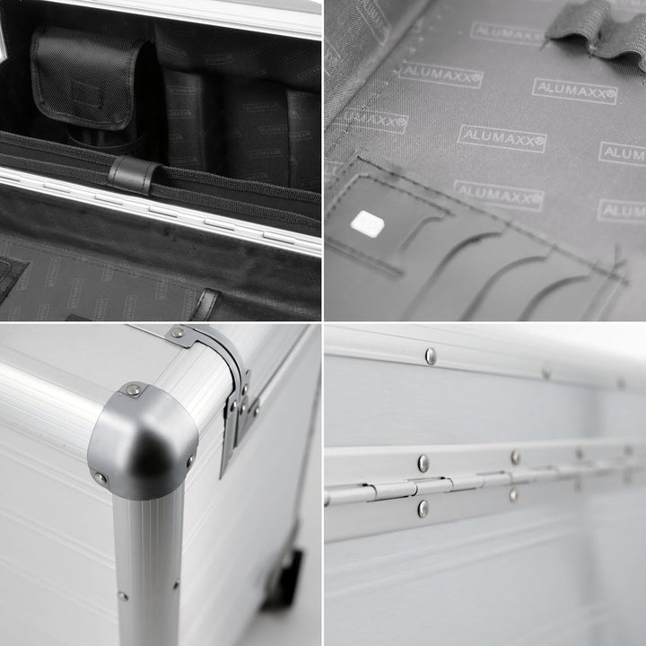 Alumaxx Pilotenkoffer Pandora aus Aluminium, Circa 36 x 47 x 25 cm, Vier 360 Rollen, 47 cm, 36 L, Si