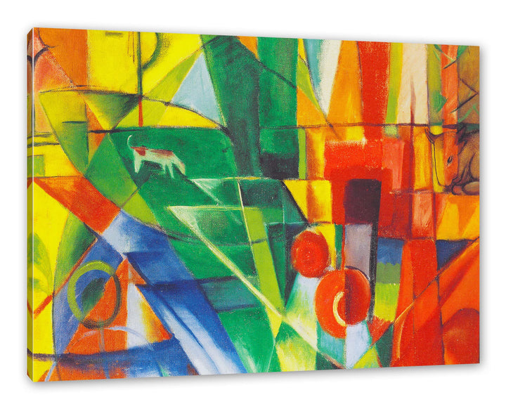 Generisch Franz Marc - Landschaft mit Haus Hund und Rind als Leinwandbild / Grösse: 100x70 cm / Wand