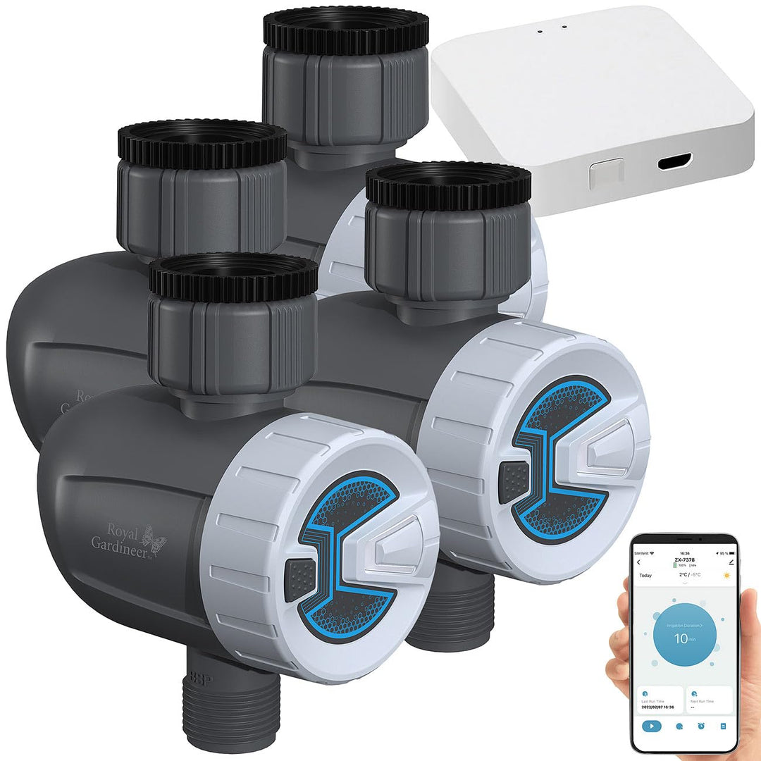 Royal Gardineer Bewässerung WLAN: 4 smarte programmierbare Bewässerungscomputer mit WLAN-Gateway & A