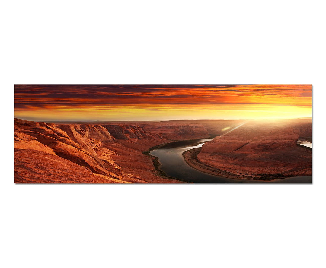 Paul Sinus Art Panoramabild auf Leinwand und Keilrahmen 150x50cm Arizona Felsen Fluss Sonnenuntergan