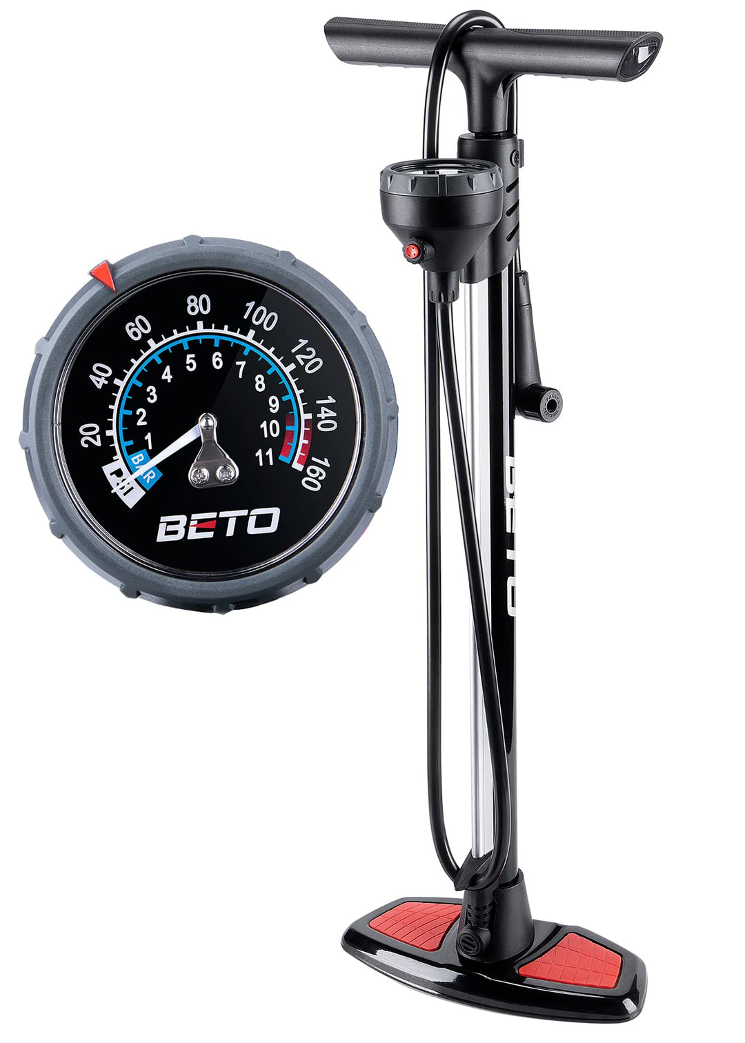 Beto Fahrradpumpe mit Oben positioniertes Manometer, luftpumpe Fahrrad für alle Ventile - Dunlop Ven