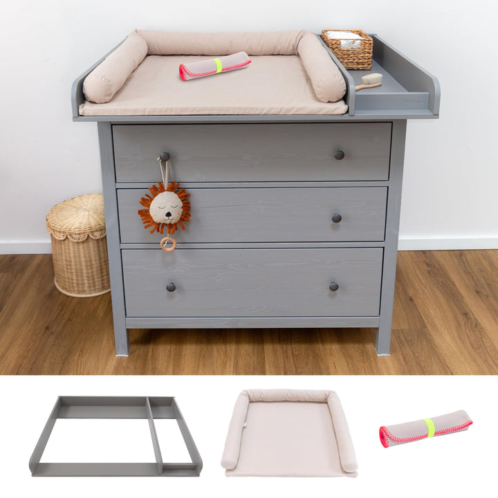 Wickelaufsatz Set für graue IKEA HEMNES 108 cm – mit Wickelaufsatz aus hochwertigem MDF sowie Wickel