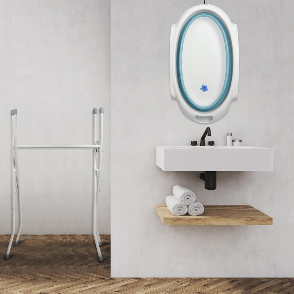 Babywanne mit Ständer Faltbare Baby Badewanne Set mit Gestell - Tragbare Rutschfeste Wanne für Neuge