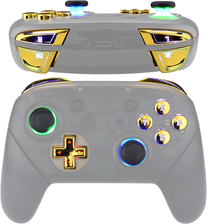 eXtremeRate DTFS LED Tasten Set für Switch pro Controller, 9 Farb-Modi 6 Separat-Tasten-Bereiche Con