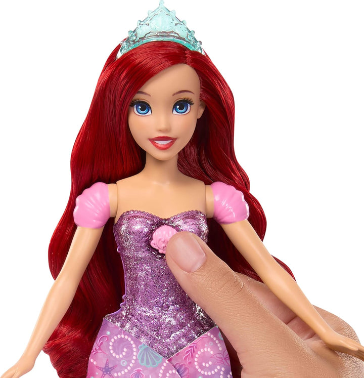 Mattel Disney Princess Arielle-Modepuppe, Verwandlung von Mensch zu Meerjungfrau mit Fabius-Figur un