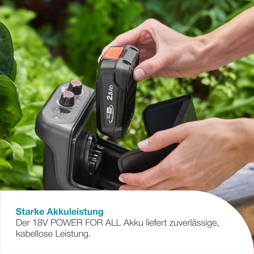 Gardena Akku-Regenfasspumpe 2600 Comfort 18V P4A Ready-To-Use Set Pumpen: Bewässerungsplaner, Stufen