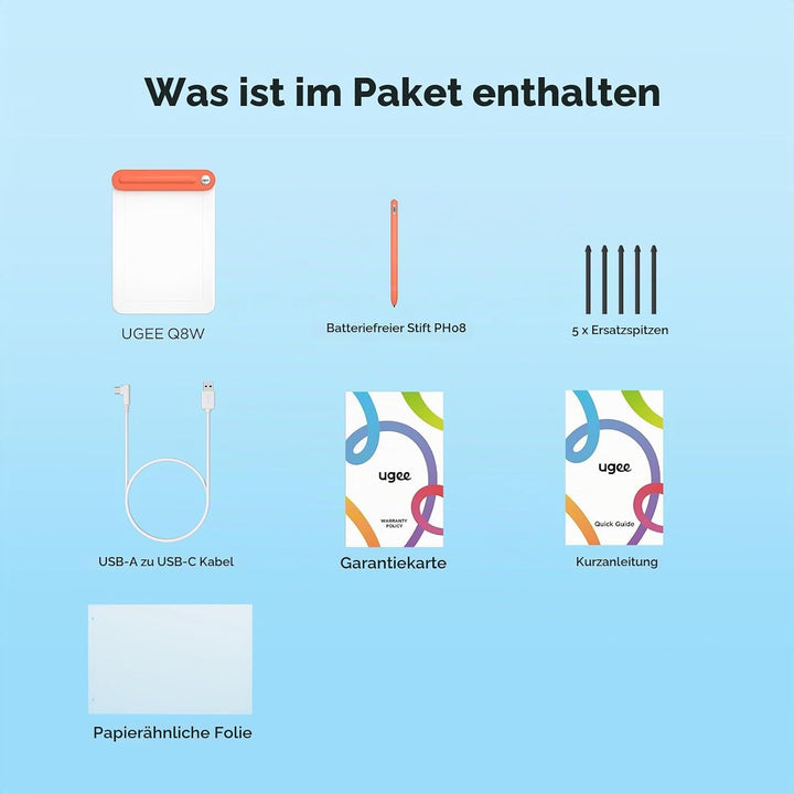 UGEE Grafiktablett Kabellos Bluetooth Q8W, 8 Zoll unterstützt Zeichentablett Wireless-Verbindung, mi