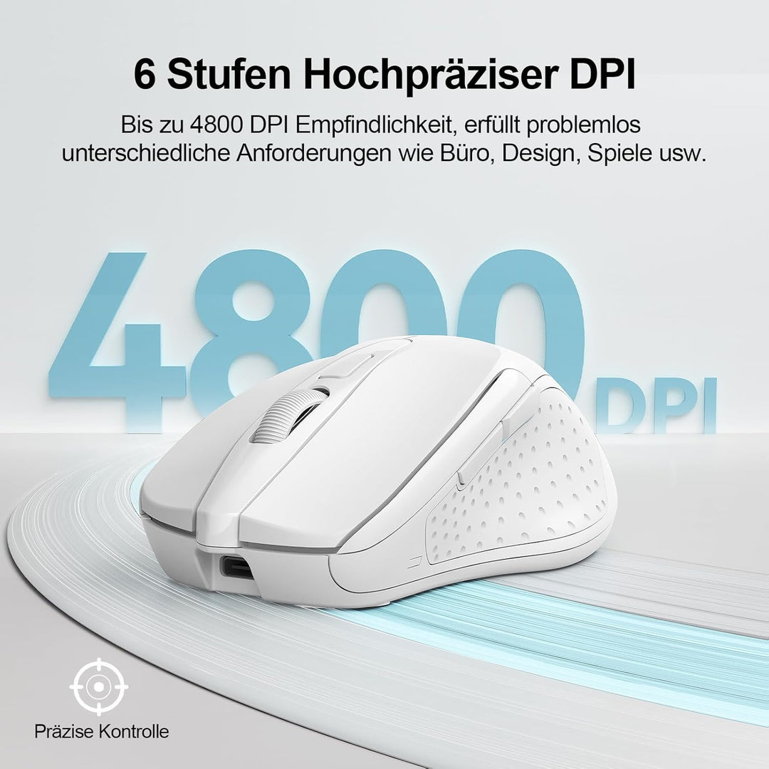 TECKNET Bluetooth Maus, Wiederaufladbare Maus Kabellos(DREI Modi: BT 5.0/3.0 + 2.4G), 4800 DPI, Ergo