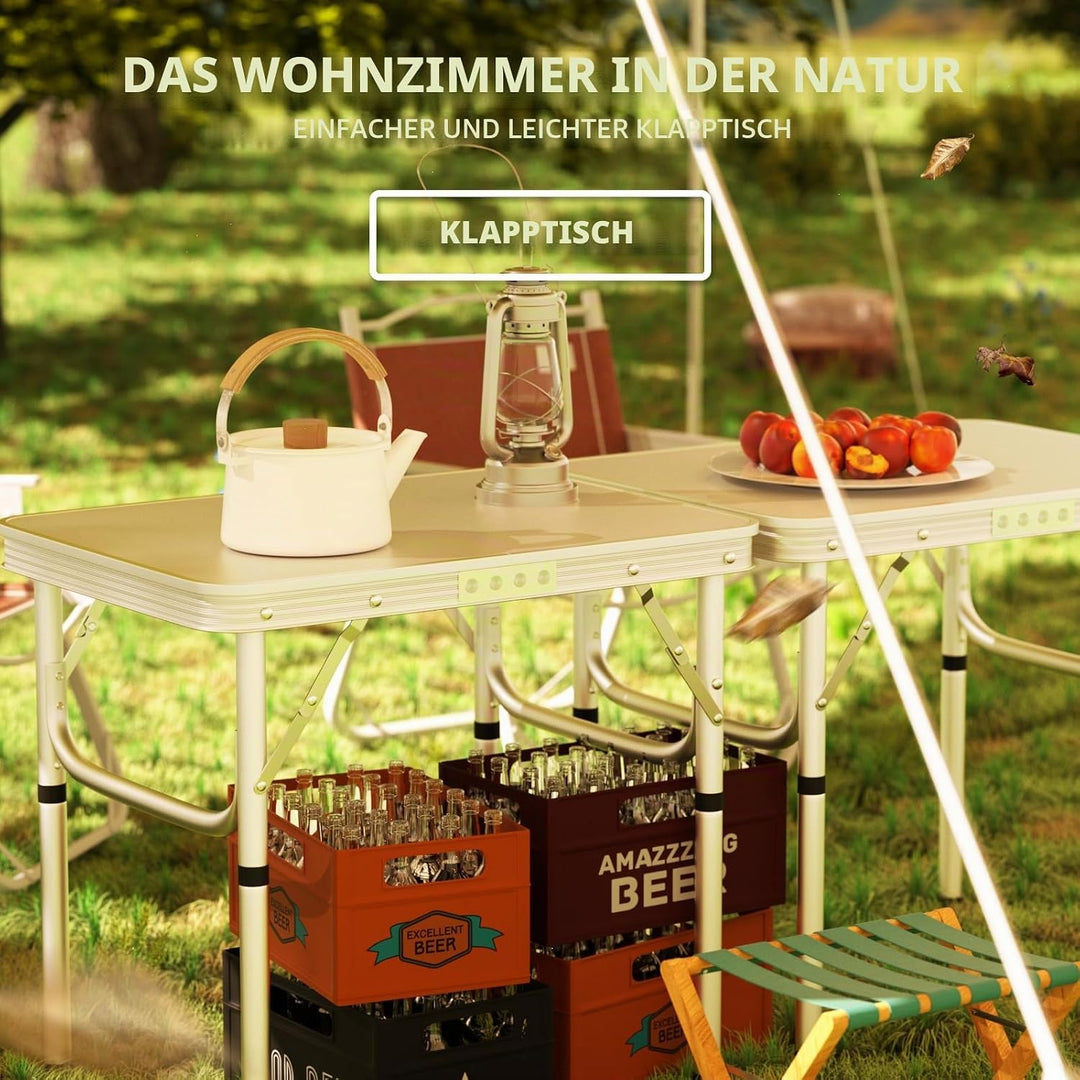 Qimu Tragbarer Klapptisch, 60 cm, zusammenklappbar, aus Aluminium, leicht, verstellbar, für Garten,