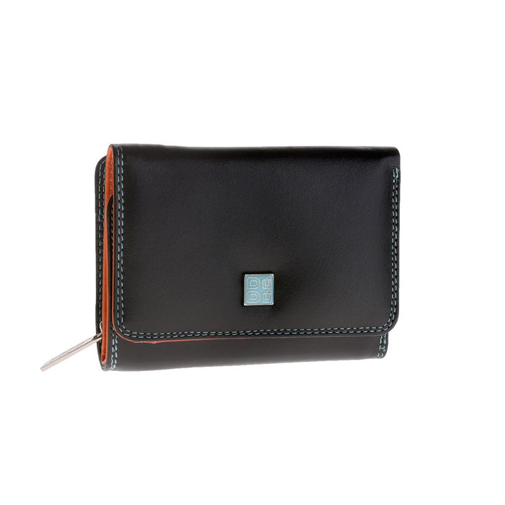 DUDU Kleine mehrfarbige RFID Dambenbrieftasche in Leder Colorful Schwarz, Schwarz
