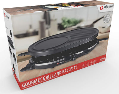 alpina Raclette-Grill - Elektrische Tischgrill - mit Pfannen und Spachteln - 1200 Watt - 8 Personen