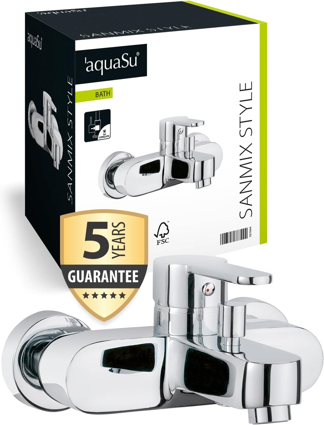 'aquaSu® Einhandmischer Sanmix Style für Wanne | Chrom | Wasserhahn | Einhebelmischer | Badewannenar