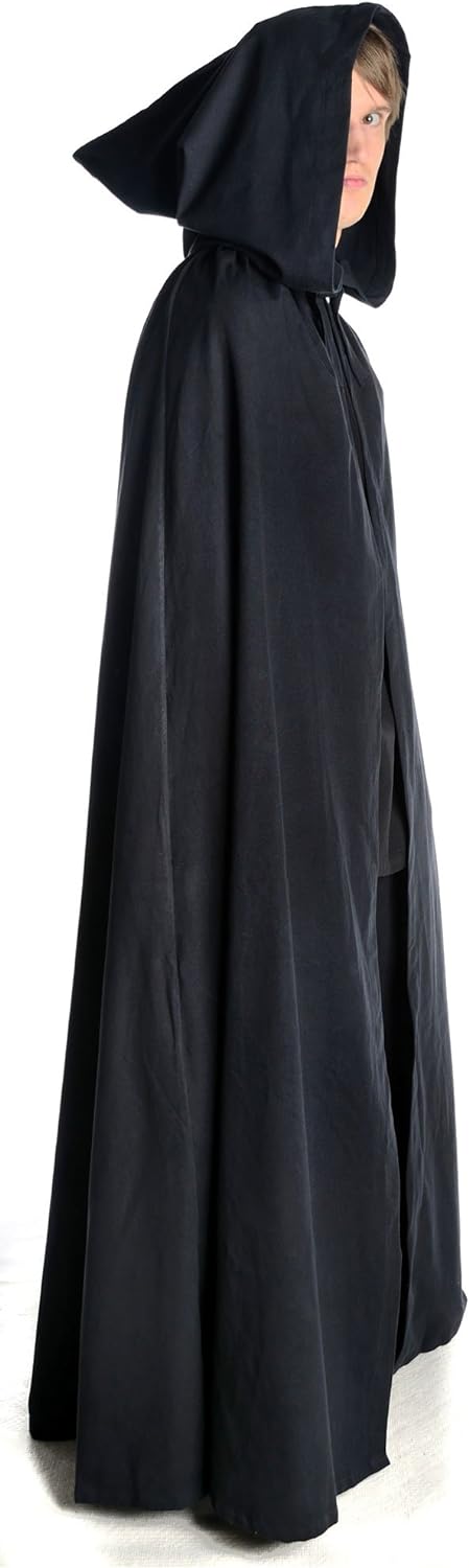 HEMAD Mittelalter Umhang mit Kapuze Wollfilz schwarz, braun, beige, rot, blau (One Size, schwarz)