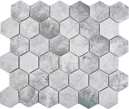 Mosaikfliese Keramik Hexagon Sechseck Zement hellgrau Mosaikwand Küchenfliese Duschwand Duschtasse F