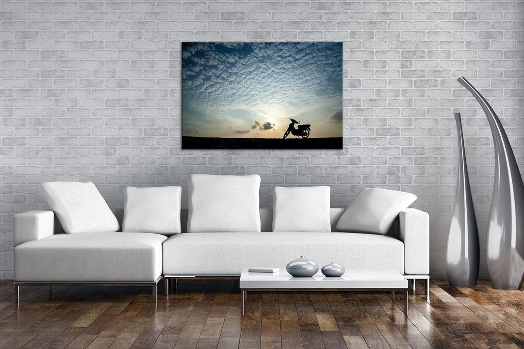deyoli einsames Motorad Format: 60x40 als Leinwandbild, Motiv fertig gerahmt auf Echtholzrahmen, Hoc