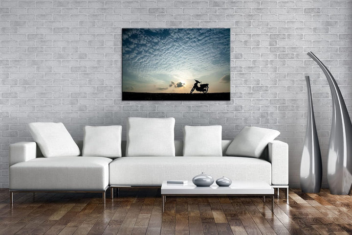 deyoli einsames Motorad Format: 60x40 als Leinwandbild, Motiv fertig gerahmt auf Echtholzrahmen, Hoc