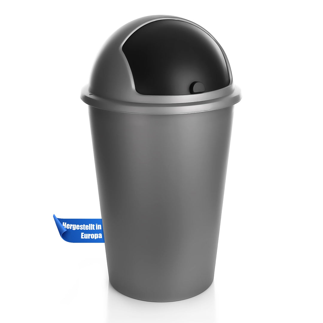 BigDean Abfalleimer grau 50 L mit schwarzem Schiebedeckel Ø 25cm x H 68cm – Mülleimer gross aus Kuns