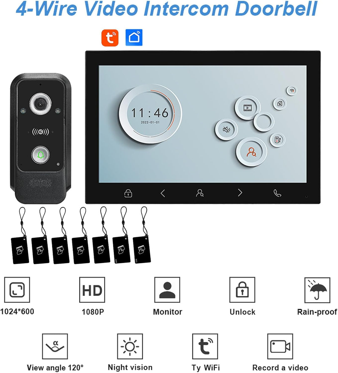 10" 1080P Videosprechanlage mit WLAN Bluetooth, IC Karte Öffnung, IP65 wetterfeste Smart Video Türkl